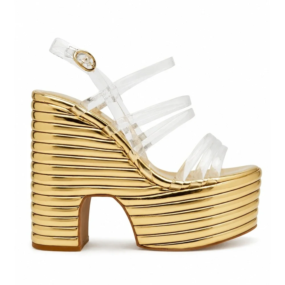 Jeffrey Campbell Heatwave Platform Sandals in Gold sz 8
